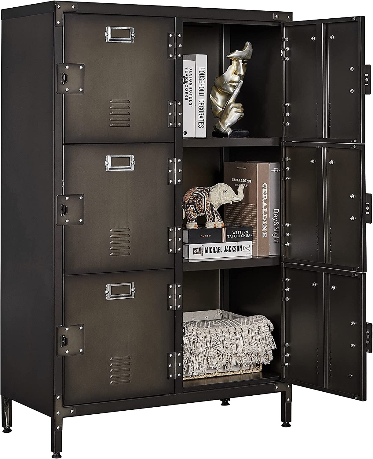 Metal Storage Cabinet Retro Style for Club Home Storage Lockers with 3/4/6 Doors