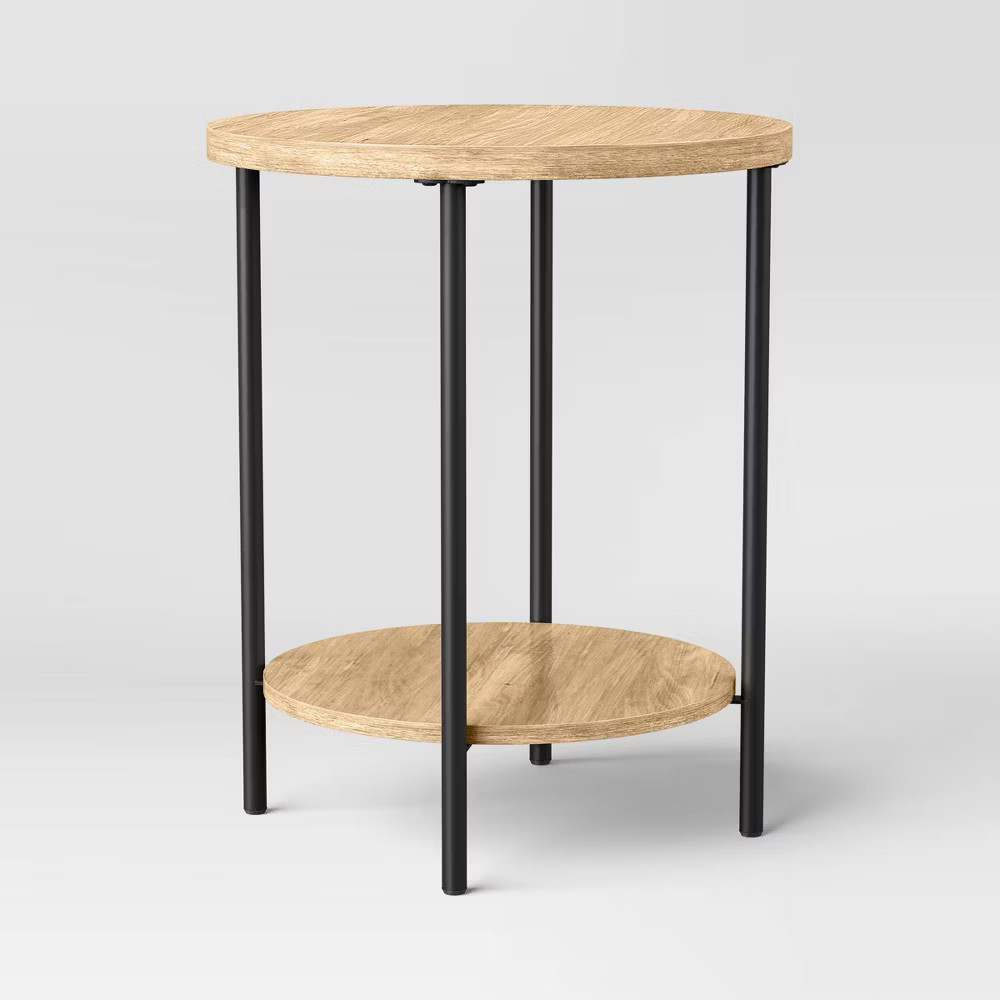 Wood and Metal Round Dorm End Table Natural Finish – Room Essentials