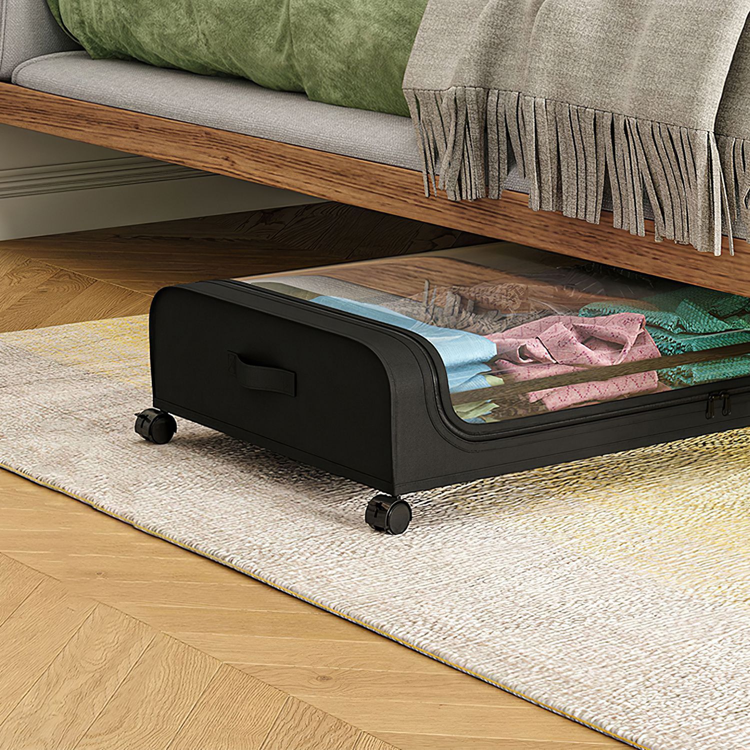 2Pack Under Bed Storage Large Underbed Clothes Shoes Organizer with Wheels & Lid