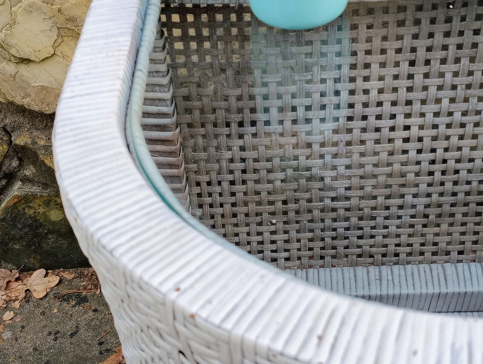 17×20 Glass Top Shabby Chic Half Round Circle Demilune Wicker End Table