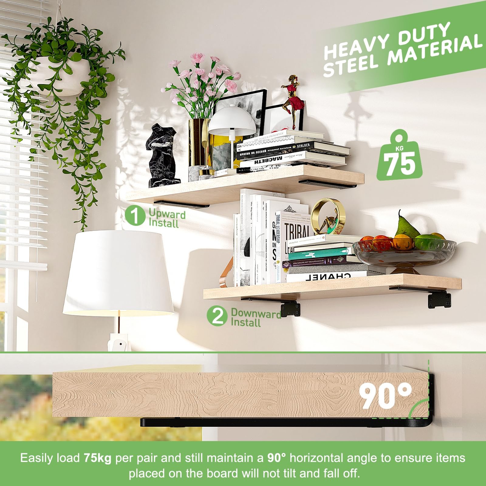 2 Piece Shelf Bracket Shelf Support 30cm, Shelf Angle Heavy Duty, 75kg Load Capacity…