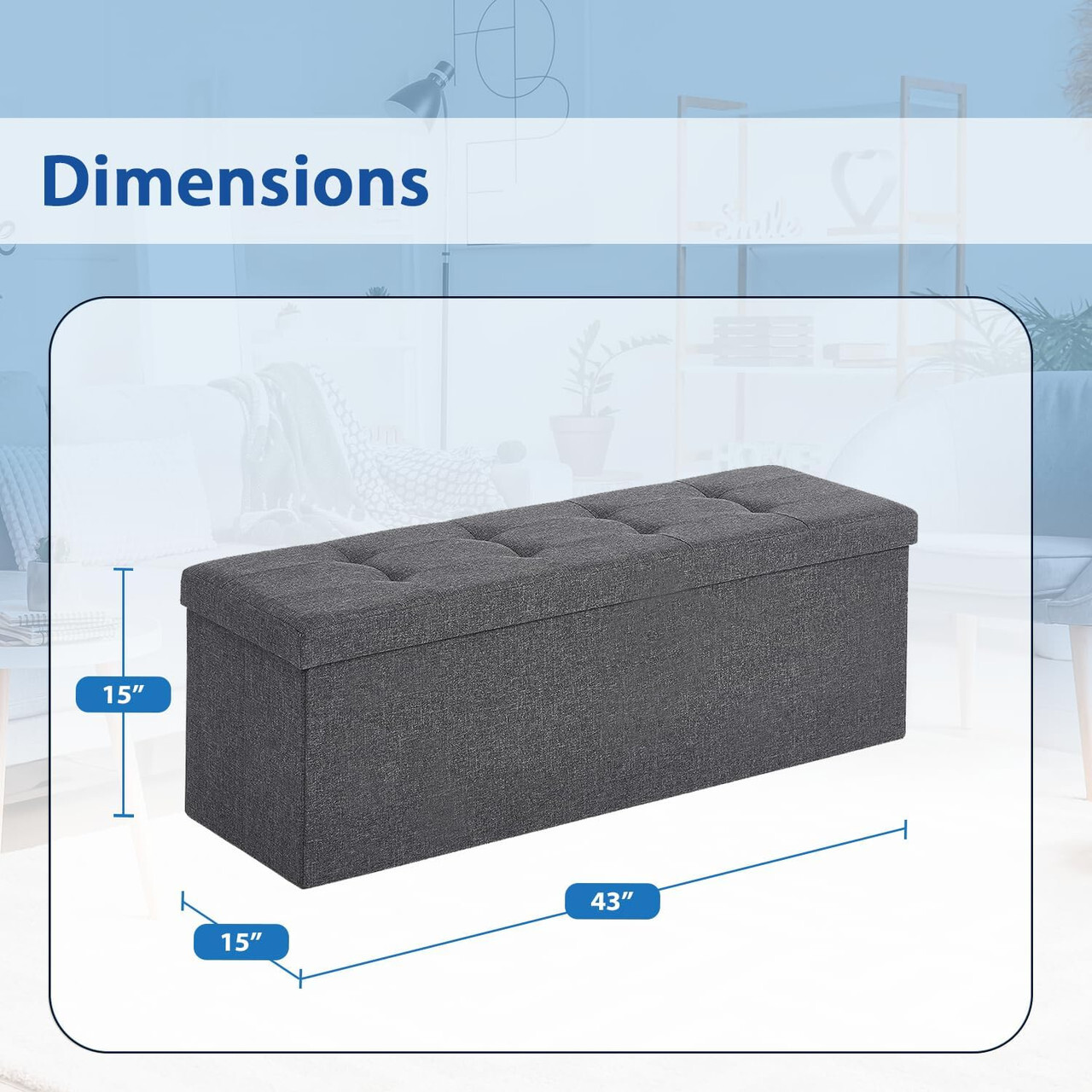 Storage Ottoman Bench Folding Chest Footrest Stool MDF Frame Lid Light Grey 43″