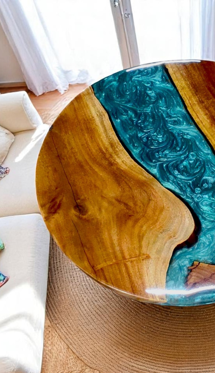 12″ Green Epoxy Resin Coffee Table Elegance Home Furniture Living Room Interior