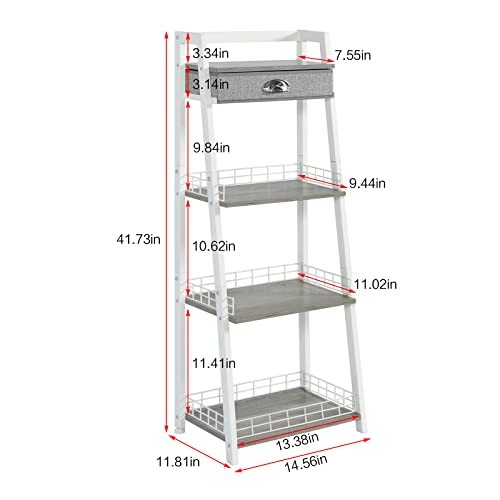 4-Tier Elegant Ladder Shelf, Bathroom Storage 4-Tier Regular with Drawer White