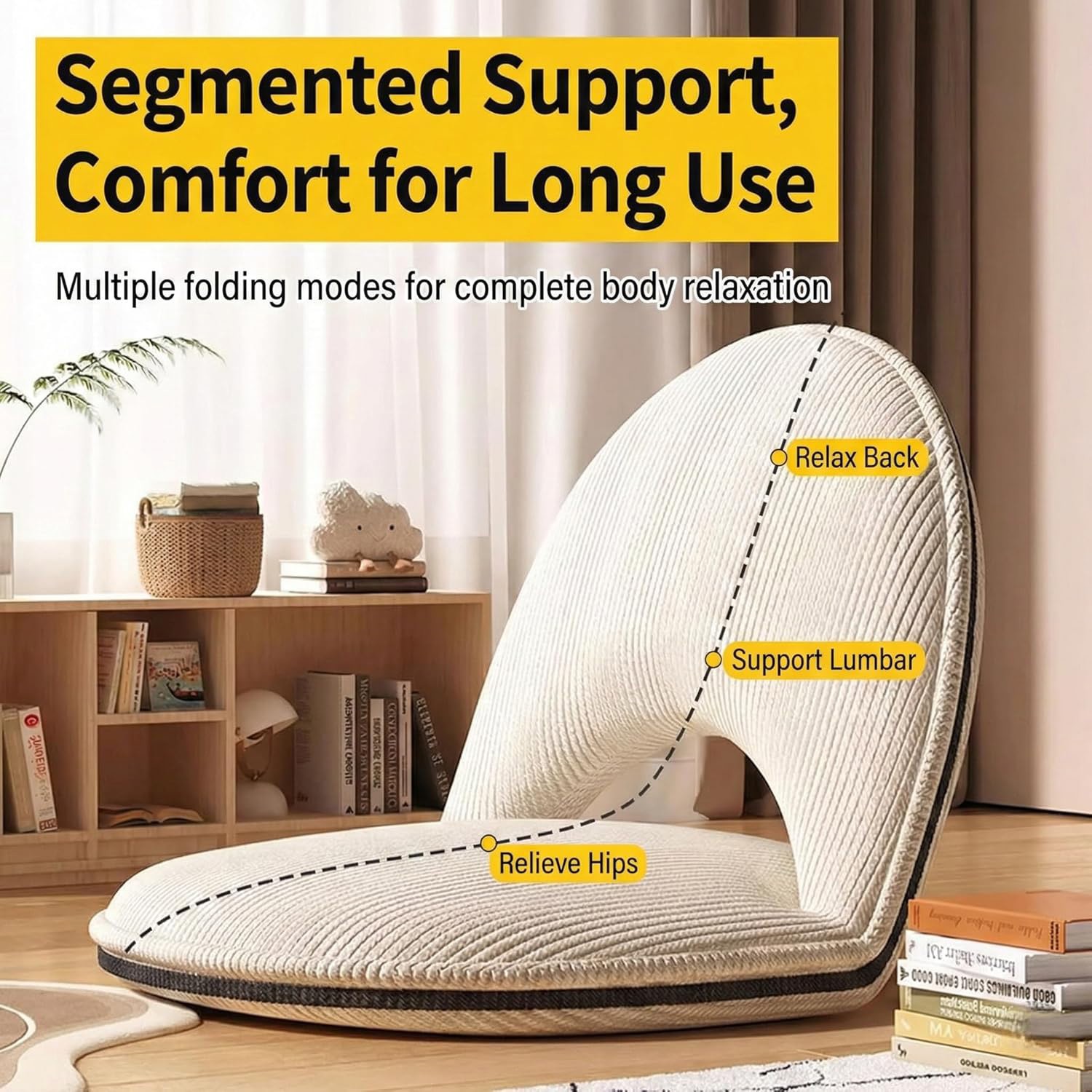 Adjustable Collapsible Floor Chair with Back Support, Removable Washable Cover