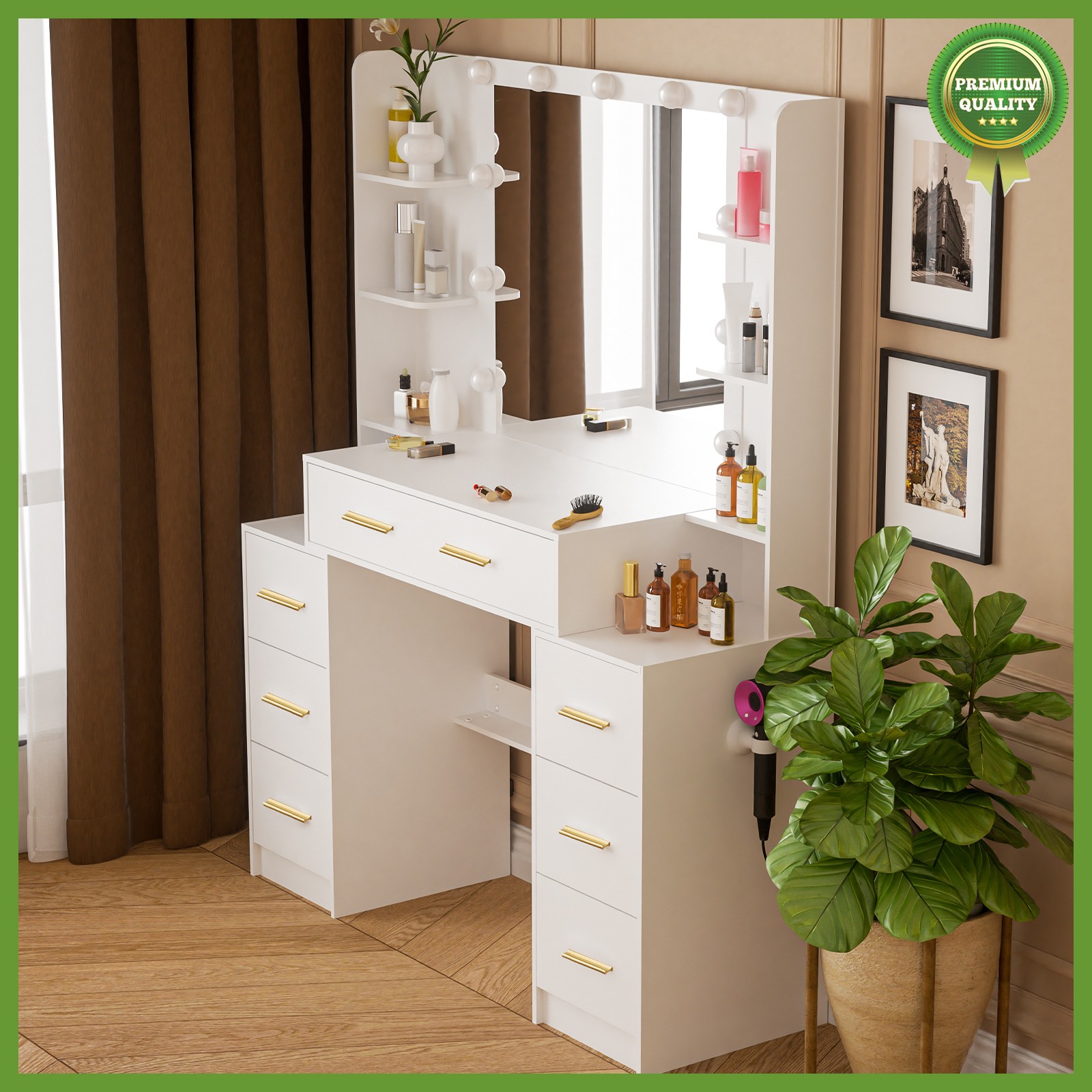 Vanity Desk Makeup Dressing Table With Mirror Elegant Warm White Vanity LED Bulb