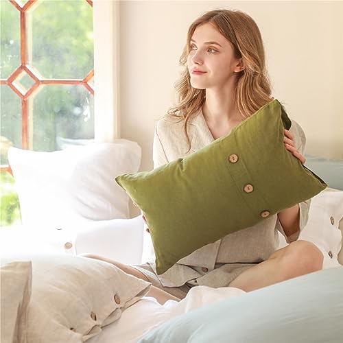 100% Linen Lumbar Pillow Cover 12 x 20 Inch Set of 12 x 20 Inches Olive Green