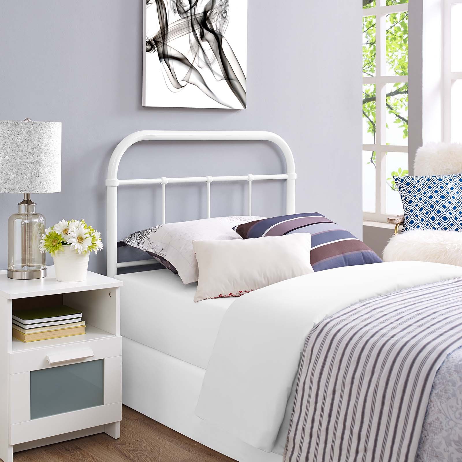 Modway Serena Rustic Farmhouse Steel Metal Twin Headboard in White
