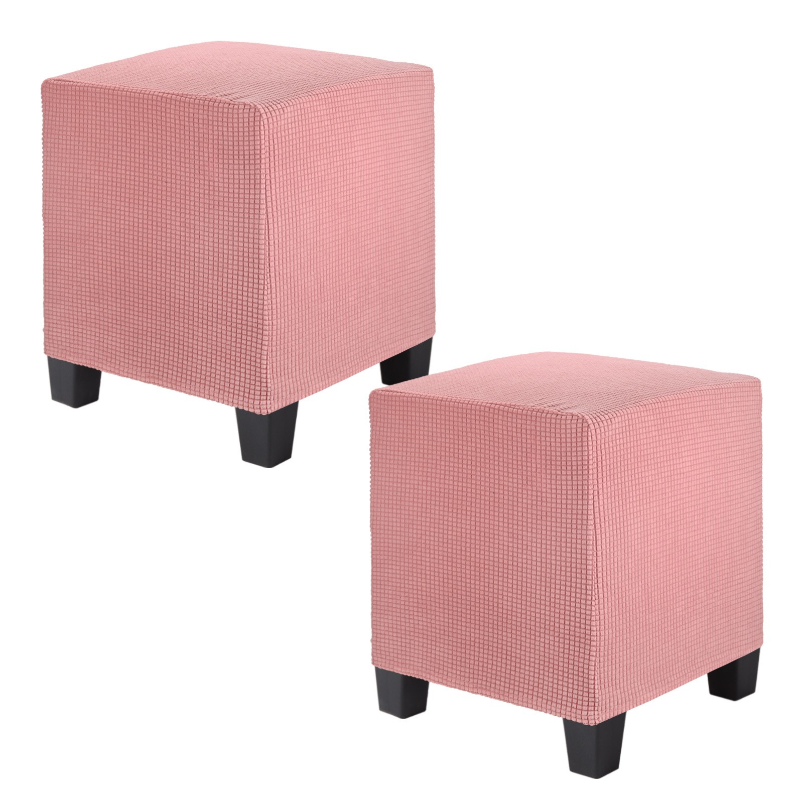 2-Pack 13″x13″x15″ Stretch Square Ottoman Slipcovers Footstool Protector Pink