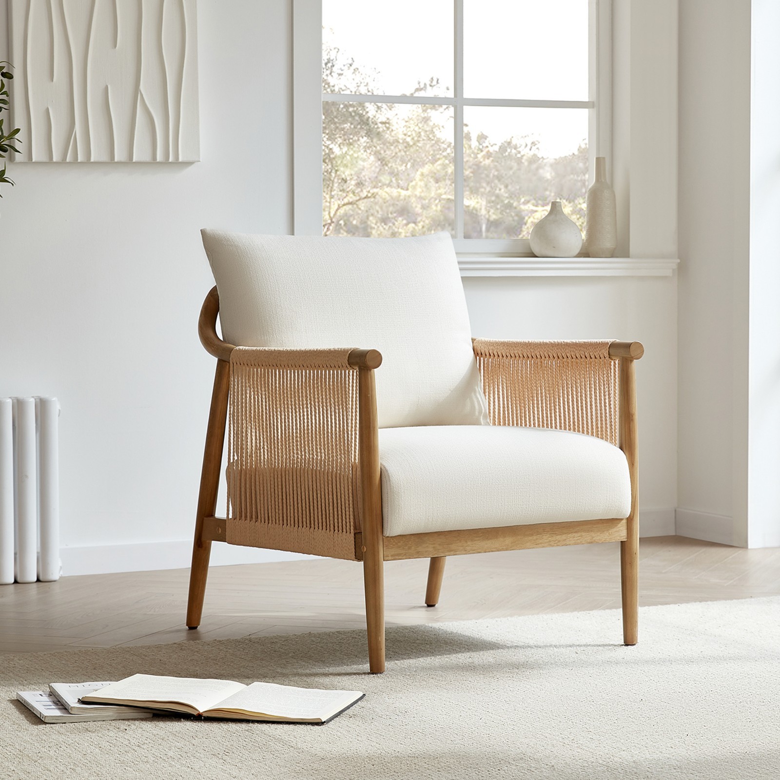 CHITA Braid Armchair, Modern Accent Chair for Living Room, Cream&Grey