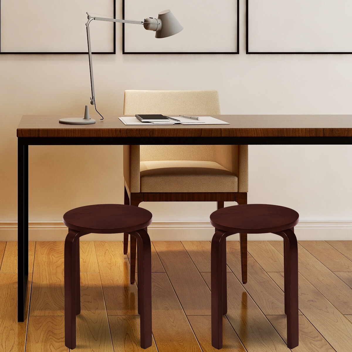 Topbuy 4 PCS Stacking Bentwood Stool Round Dining Chair Backless Bar Stool