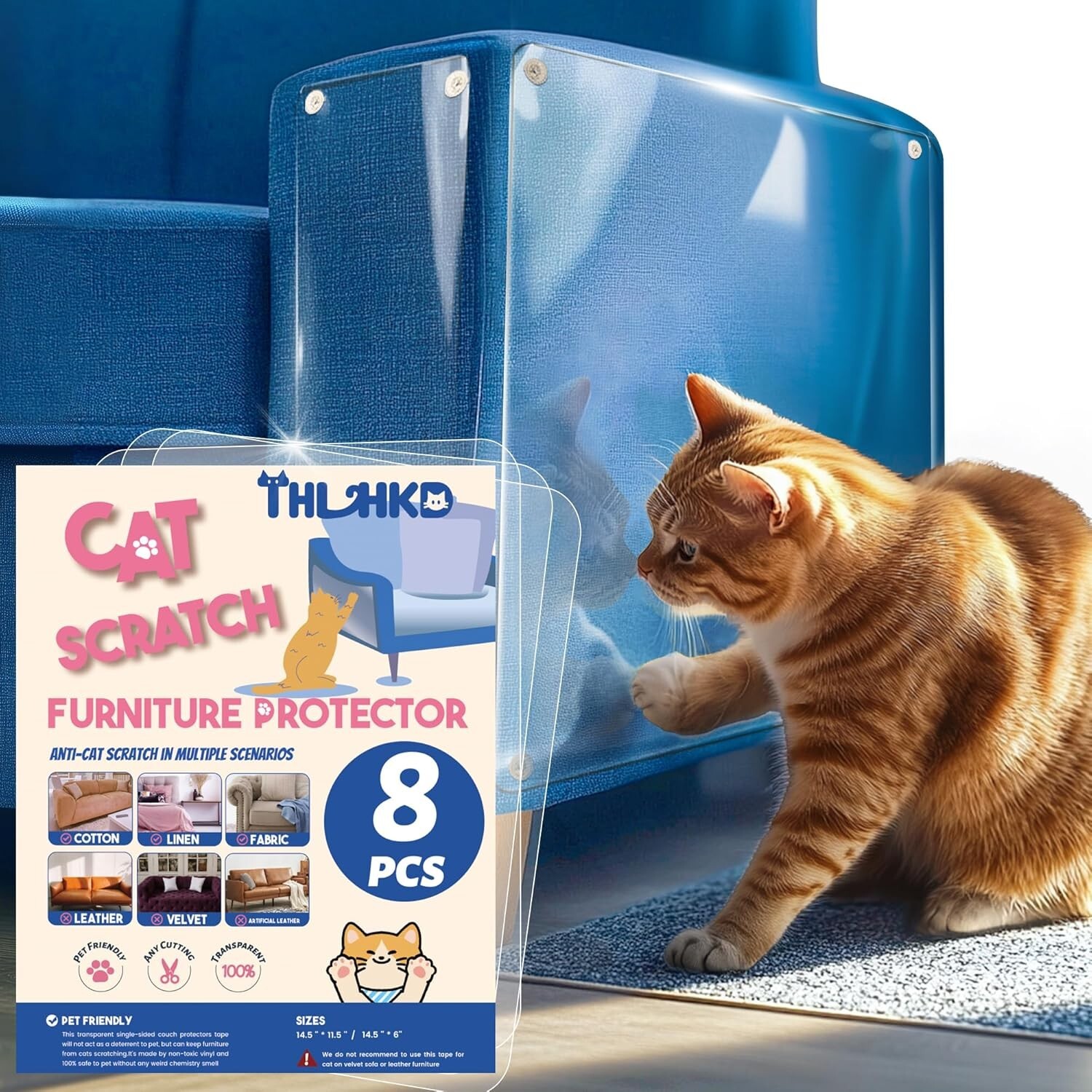 Sofa Protectors from Pets – 8 Pack Cat Anti Scratch Furniture Protectors Twi…