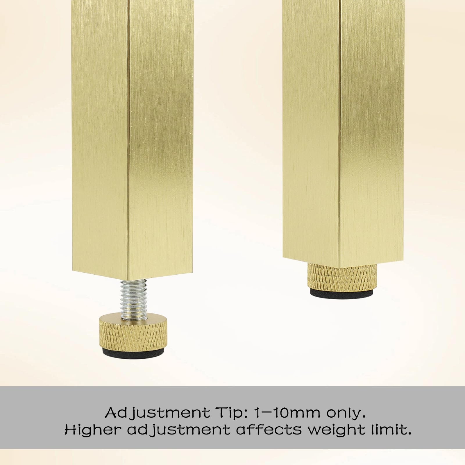 4 PCS 12 Inch Adjustable Square Furniture Legs 1000lbs Capacity Gold Feet