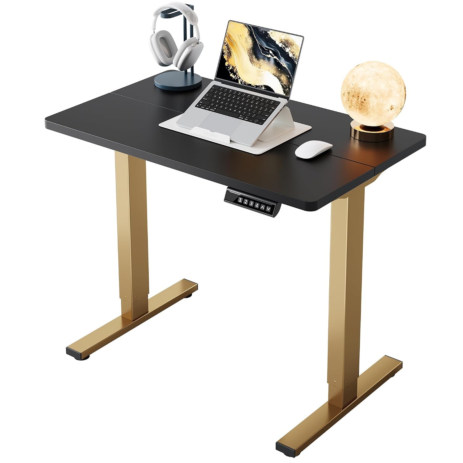 32″ Black and Gold Electric Standing Desk Adjustable Height 4 Memory Settings