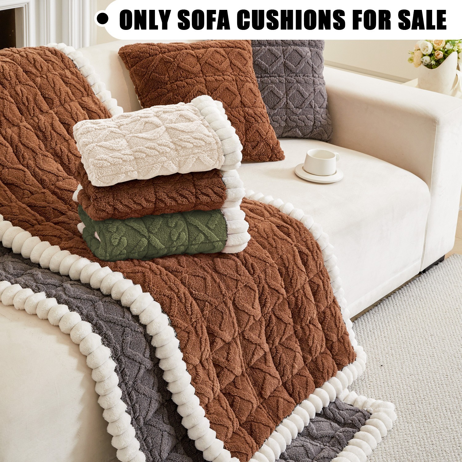 Pet plush sofa cover geometric jacquard coral anti-slip sofa cover cushion prote