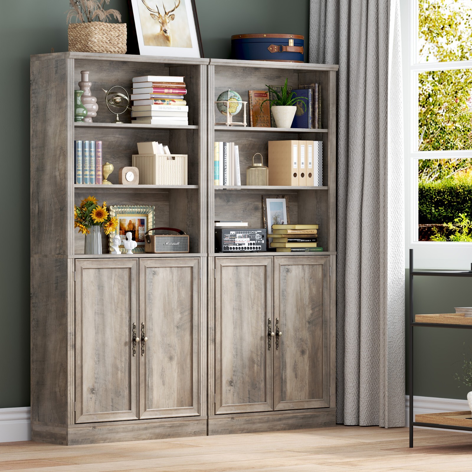 Bookshelves Bookcases with Doors Floor Standing 6 Tier Display Storage Shelf