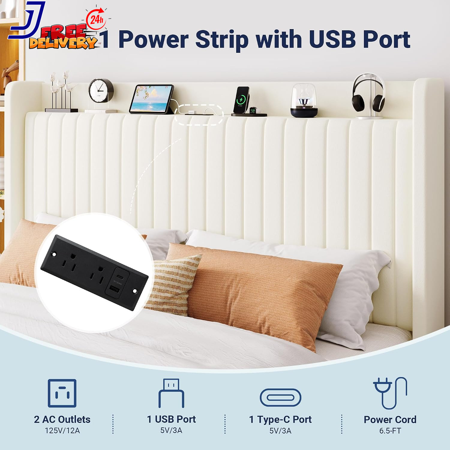 King Size Velvet Storage Bed Frame with USB Ports and Hydraulic Lift Cream