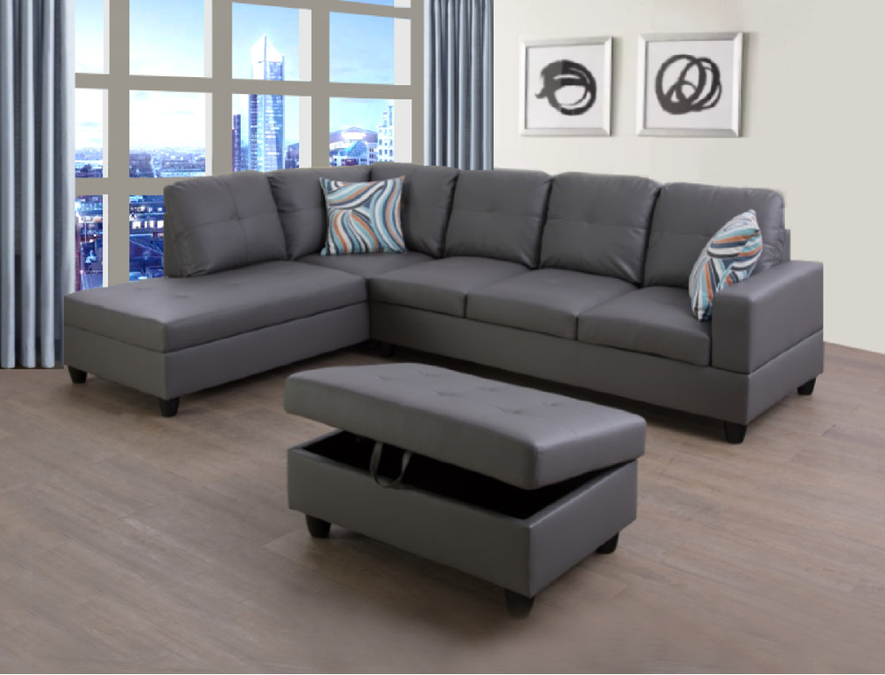 *PRICE DROP* Modern Contemporary Gray Sectional w/ Storage Ottoman & 2 Pillows