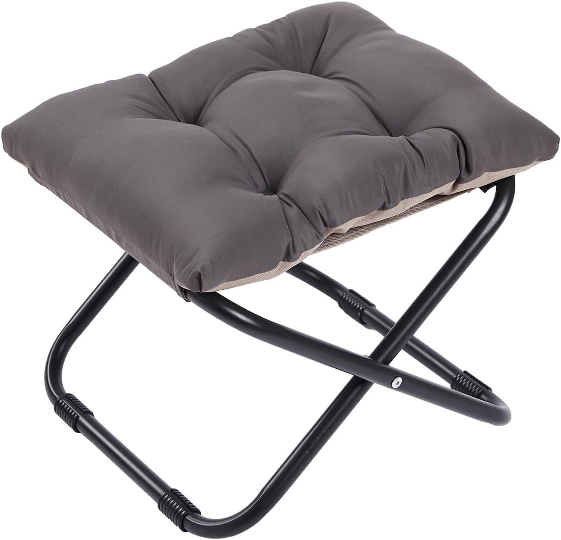 Folding Upholstered Footrest Stool W/ Straight & Square Shape Beige
