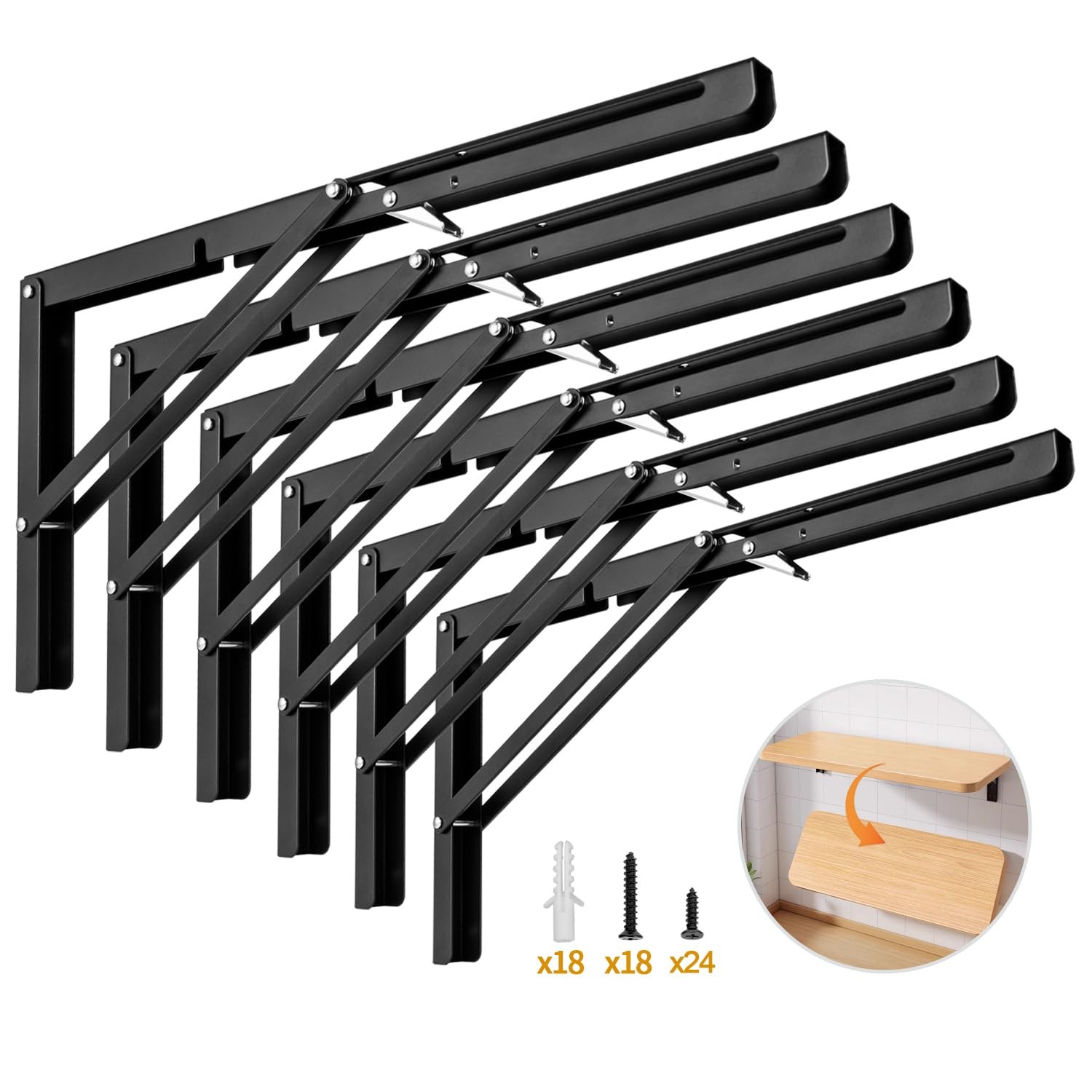 6 PCS 16 Inch Heavy Duty Folding Wall Mounted Shelf Brackets Max Load 180lbs