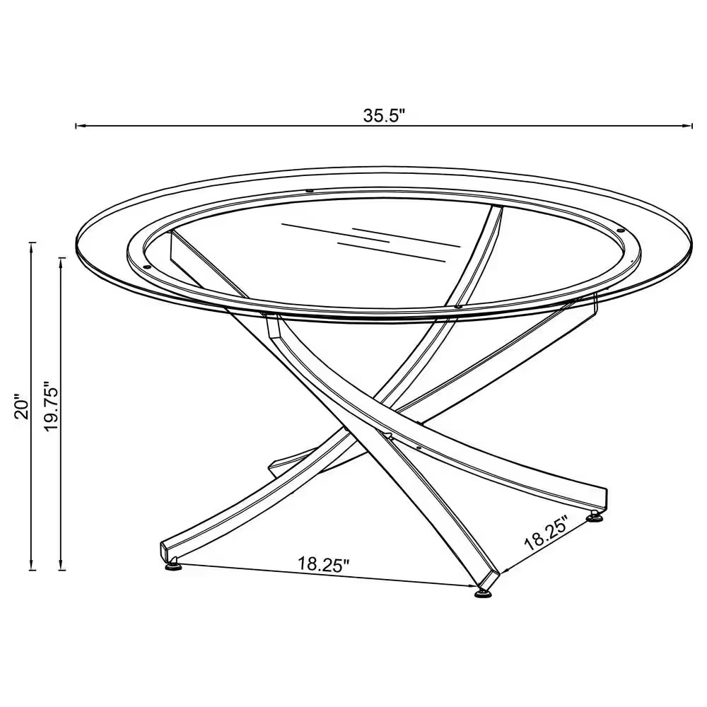 35.5 In. Black and Chrome round Glass Coffee Table