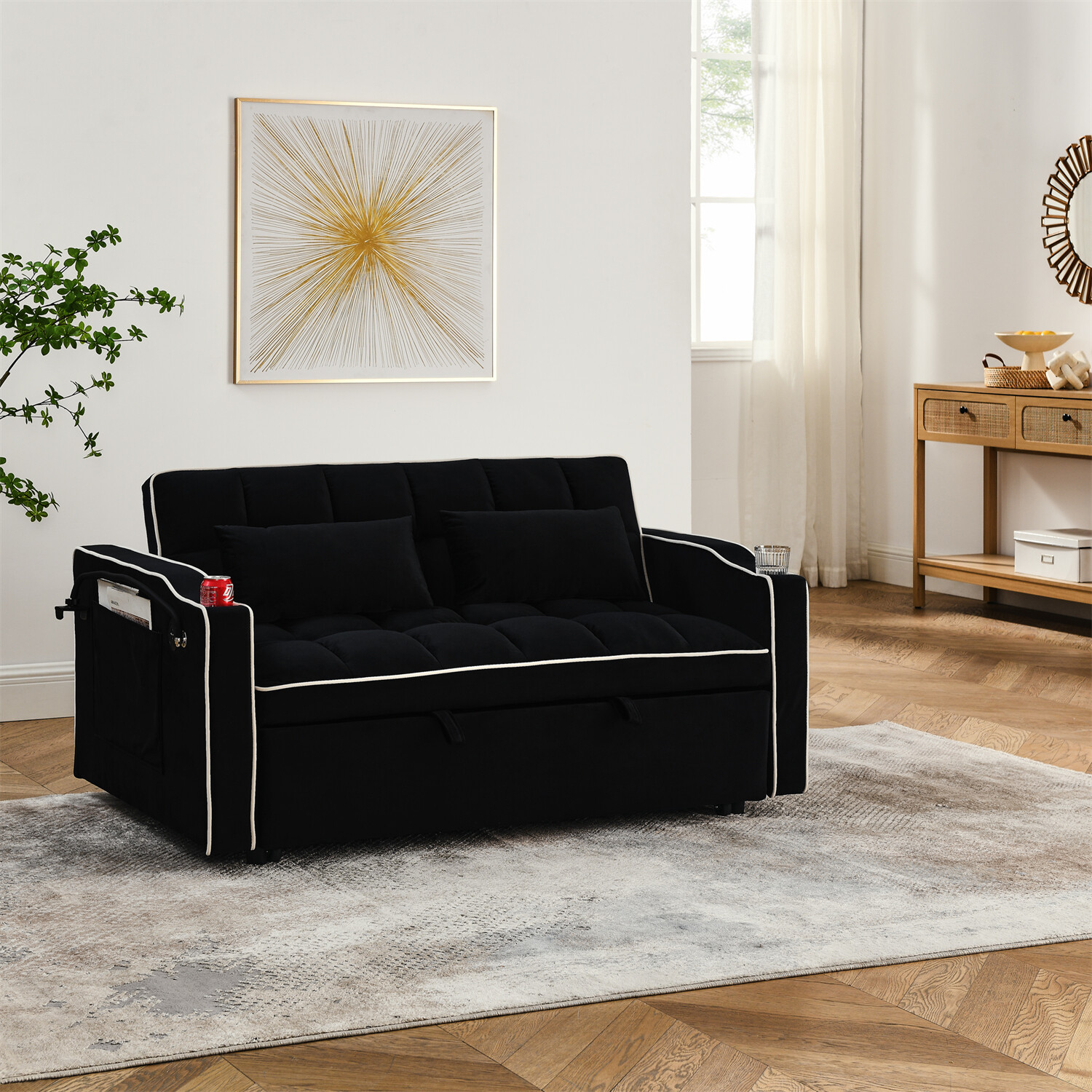 55.5in Convertible Sleeper Sofa Bed Loveseat Sofa 2 Seater Couch w/ Pull-Out Bed
