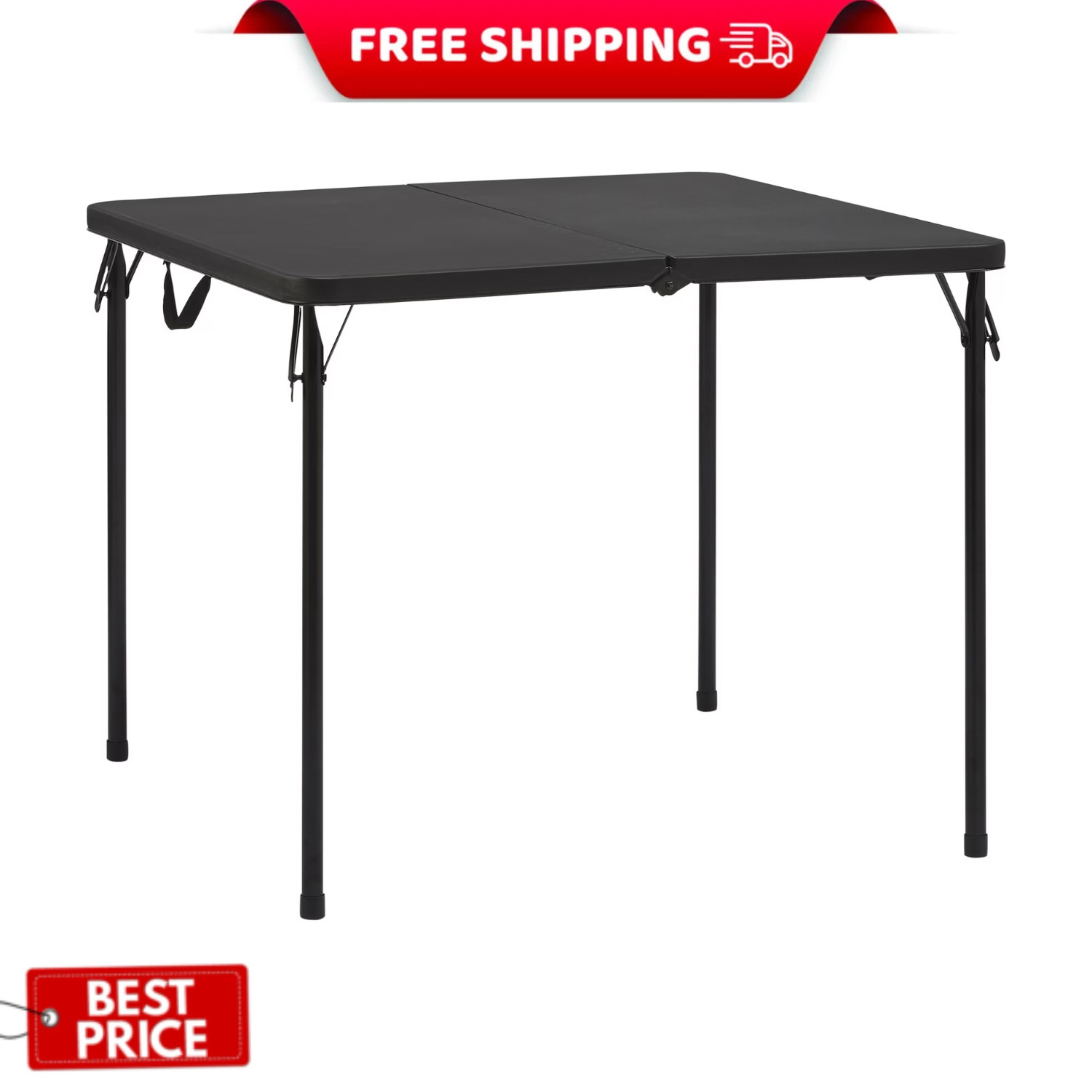 Rich Black Mainstays 34″ Square Resin Fold-in-Half Table