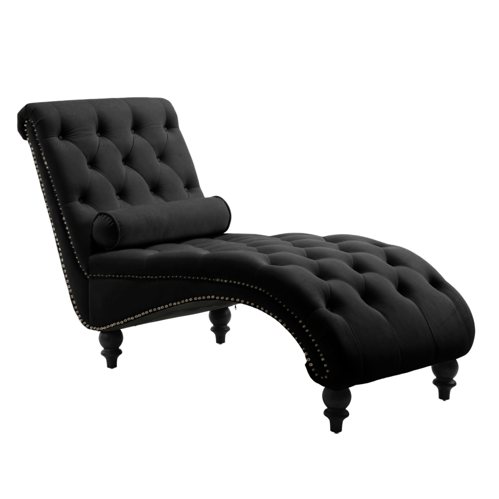Classic Velvet Button Tufted Chaise Lounge Recliner Armless Sofa Chair w/ Pillow