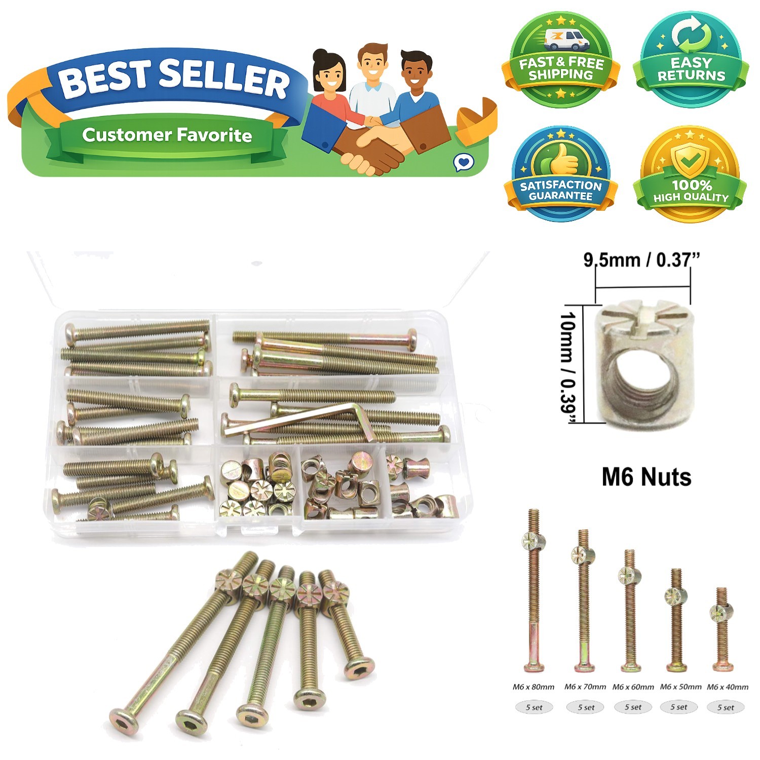 Dream on me, Delta, Graco, Fisher Crib Screws and Bolts Kit – 25-Piece M6-1.0…