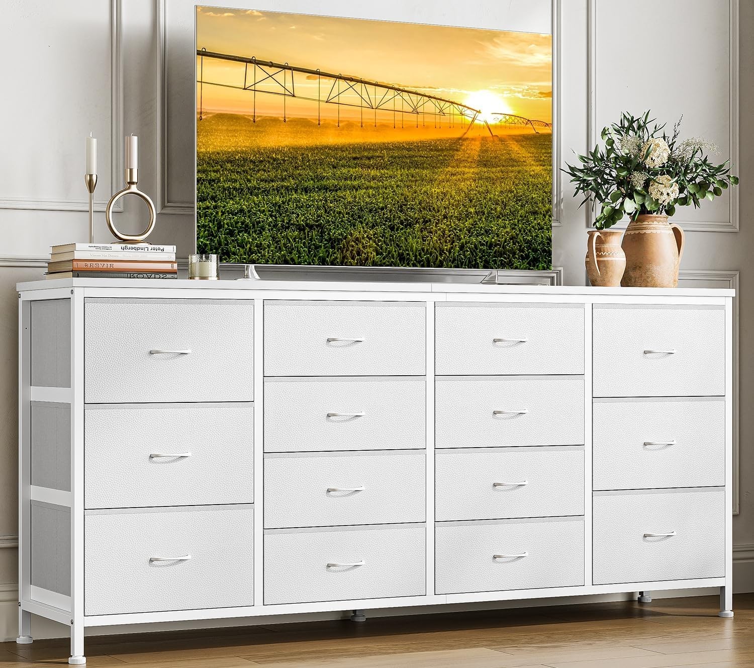 63 Inch Large Fabric Chest of 14 Drawers Long Dresser 70 75″TV Stand for Bedroom