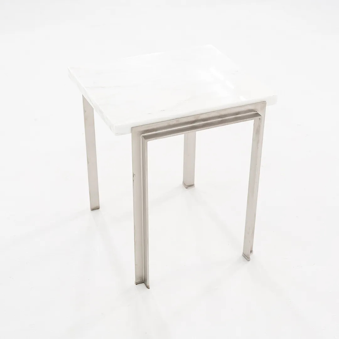 2020s Side Table with White Marble Top and Stainless Steel Frame 18x18x20 Inches