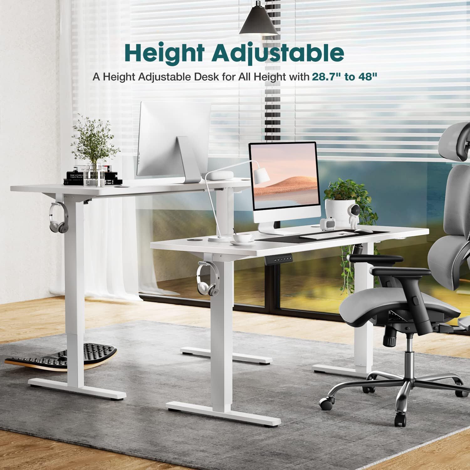 ErgoLift 24″ x 40″ Adjustable Standing Desk, White – Built-In Cable Management