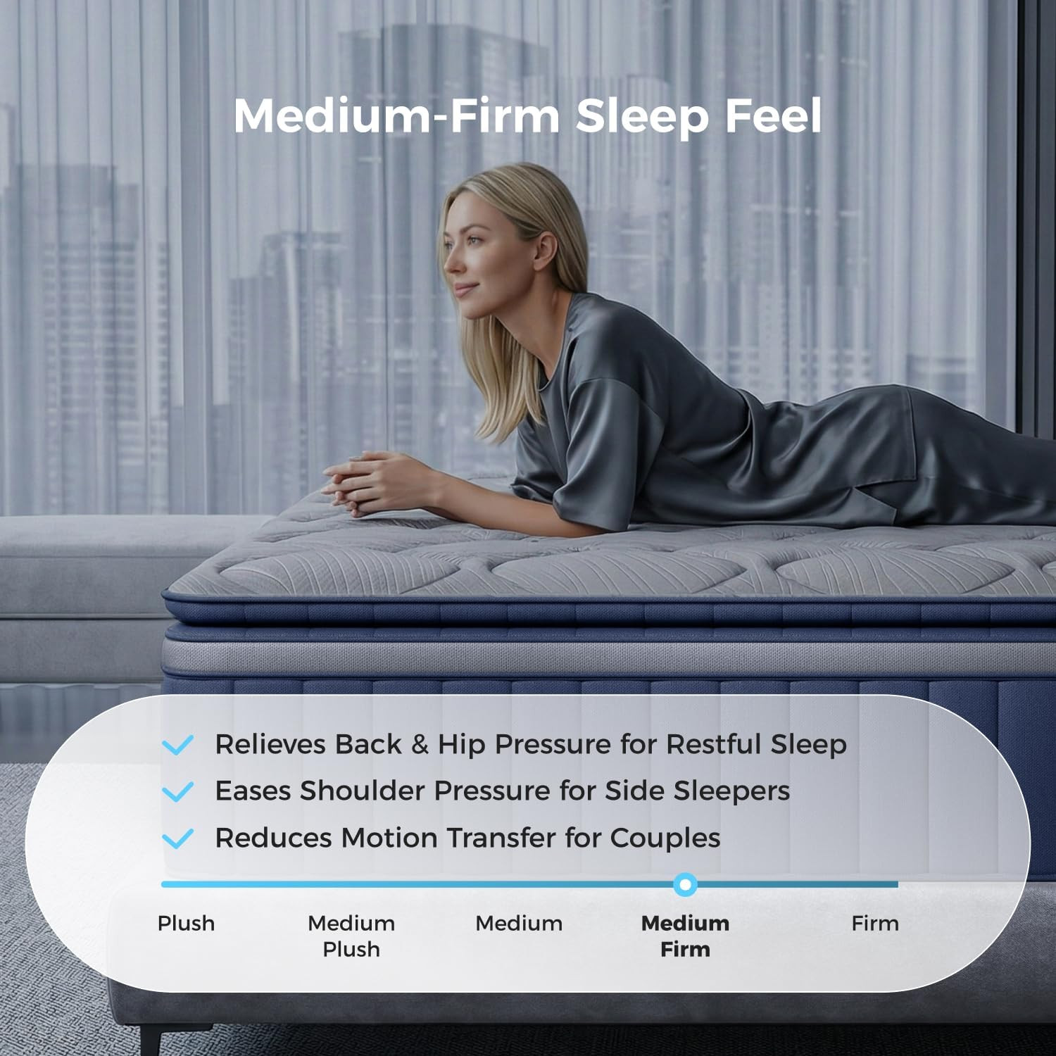 Coolnest 14″ King Mattress – Hybrid, Pillow Top & Memory Foam, Medium Firm