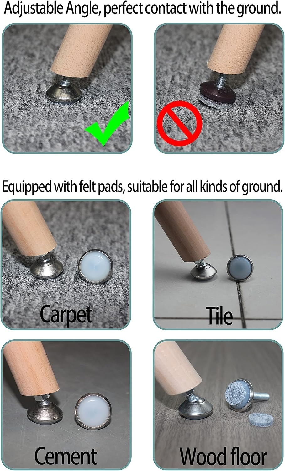 Furniture Levelers Swivel Feet,Angle Height Adjustable3/8-16 Nut Inserts Kits…