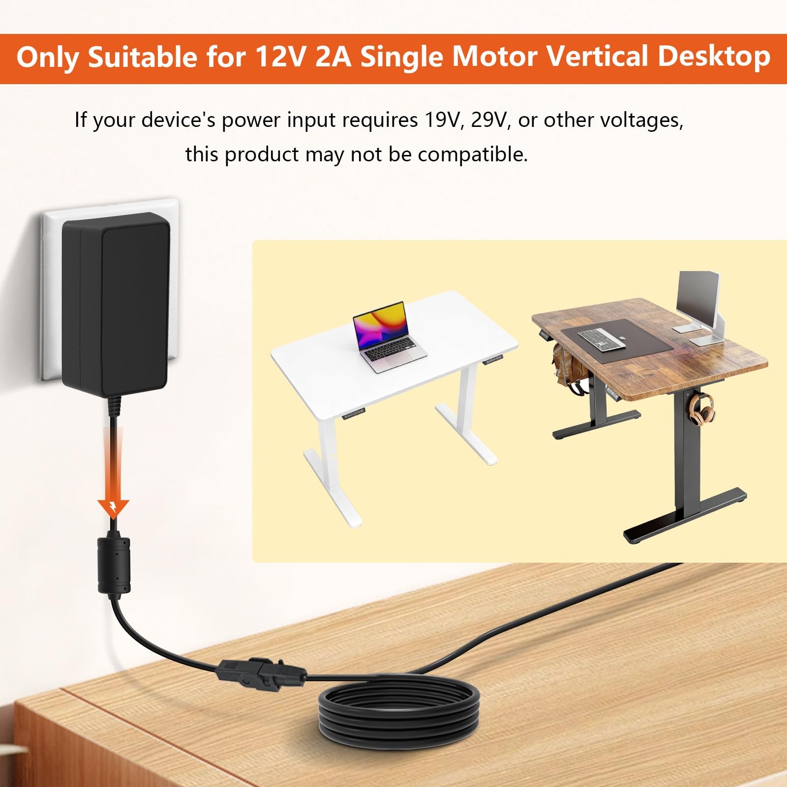 12V 2A Standing Desk Power Cord, Replacement for Single Motor Standing Desk K…
