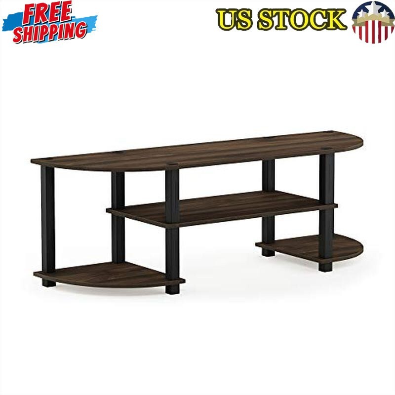 Wood TV Entertainment Center Columbia Walnut/Black 55″ Stand No-Tool Assembly US