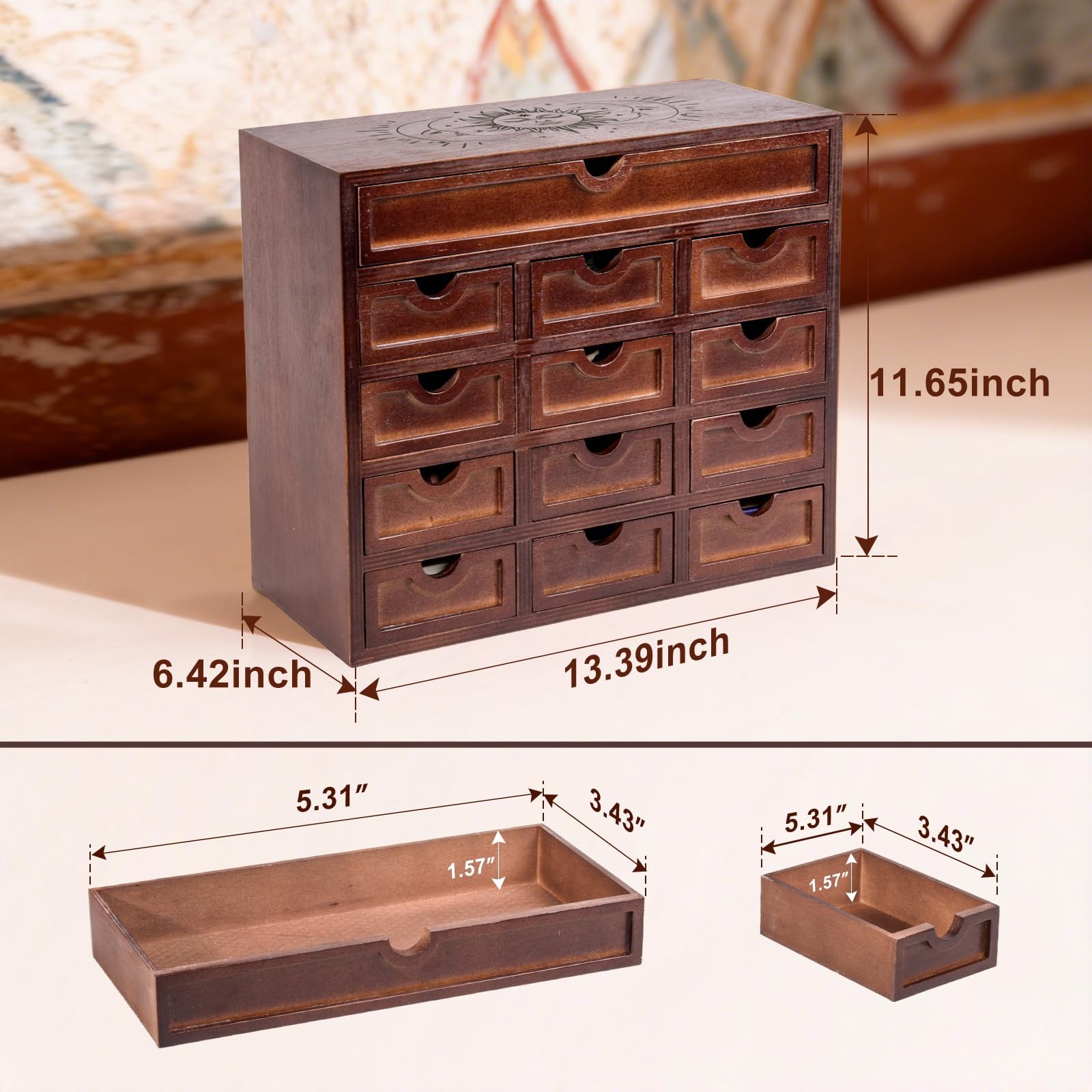 Large Wooden Tarot Card Holder Box – 13.4″ x 11.6″ x 6.4’’ Tarot Deck Storage…