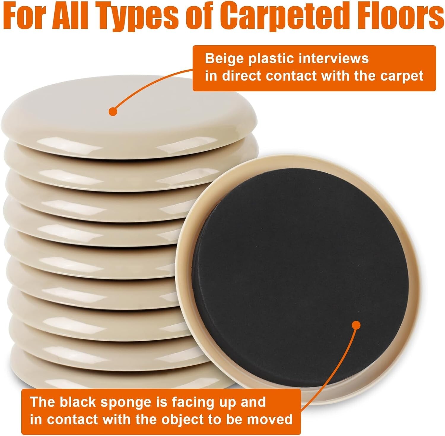 10PCS 3 1/2″ Furniture Sliders for Hardwood Floors and Carpet