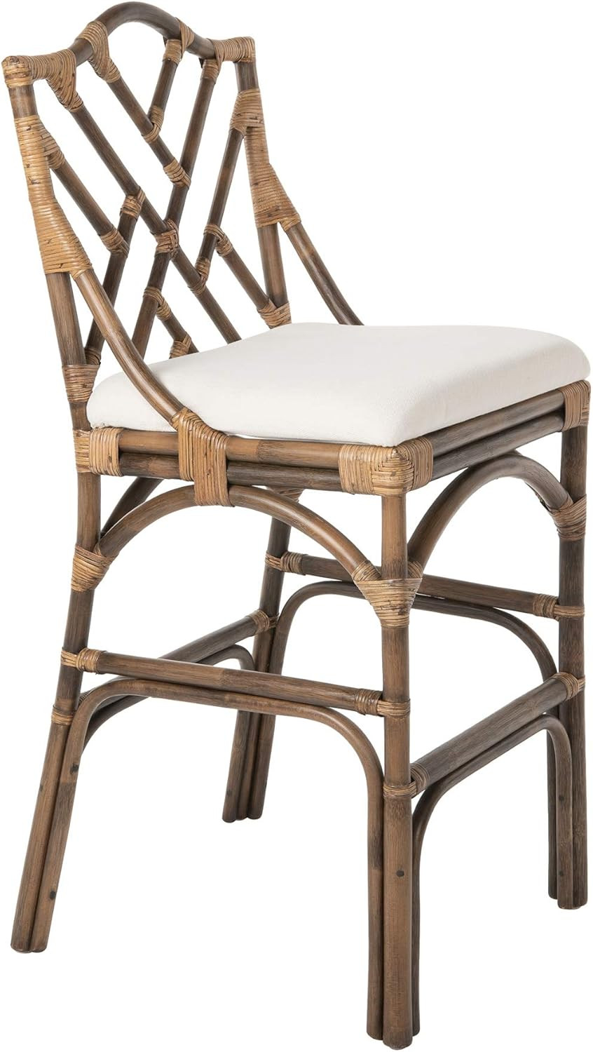 Modern Chippendale Rattan Counter Height Barstools in Antique Brown