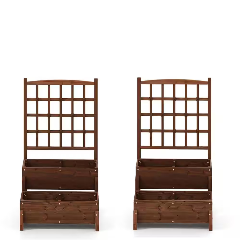 2-Piece 35 In. X 26 In. X 50 In. Garden Bed W/ Lattice Trellis 2-Tier Rustic Bro