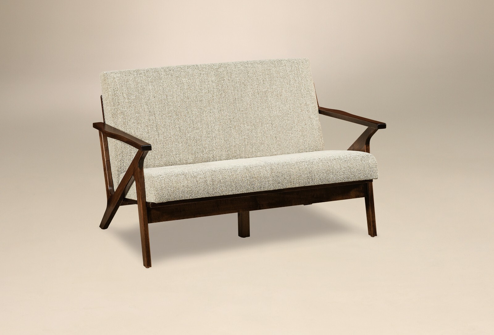 Amish Mid-Century Modern Love Seat Upholstered Solid Wood Malaya
