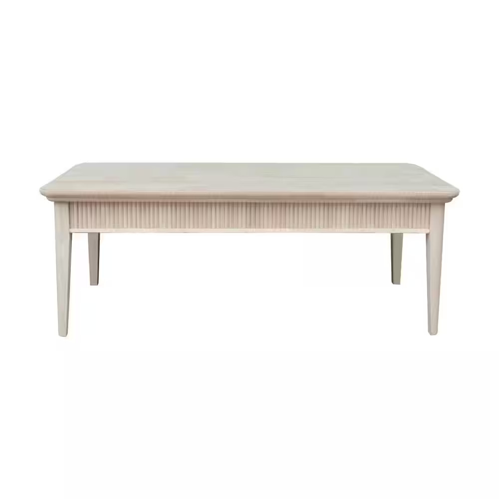 Haven 52 In. Unfinished Rectangular Solid Wood Coffee Table with Fluted Edge