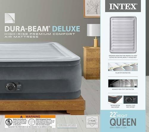 Intex 64417ED 22in Queen Dura-Beam Comfort Plush High-Rise Inflatable Air Mattre