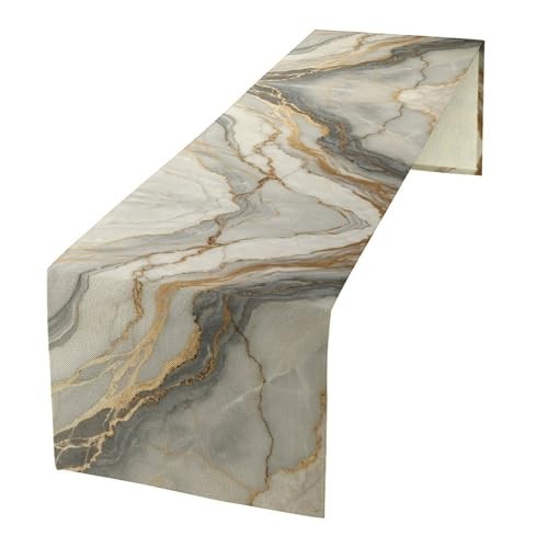 Marble Table Runner White Golden Grey Striped Rustic 13x36in Marble-grey