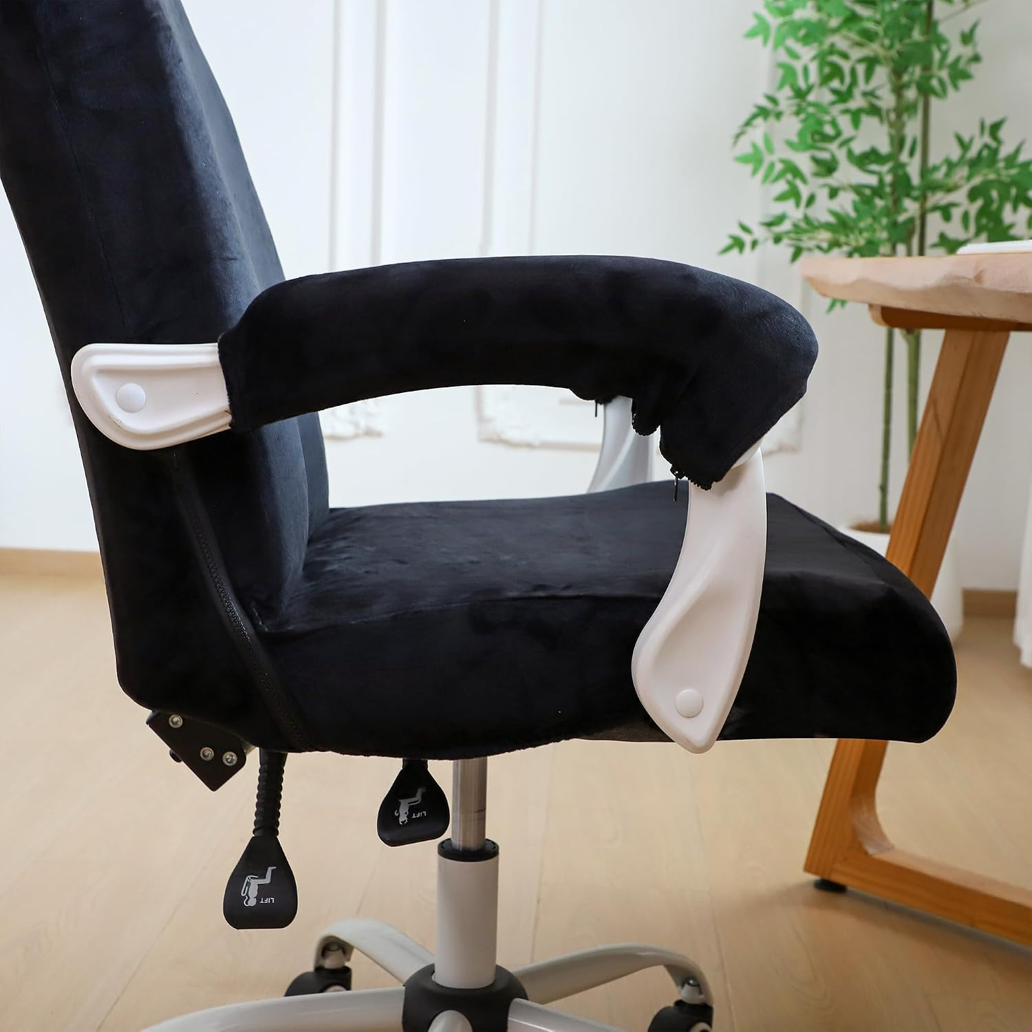 Office Chair Cover with Armrest Cover Black Velvet Stretch Computer Chair Covers