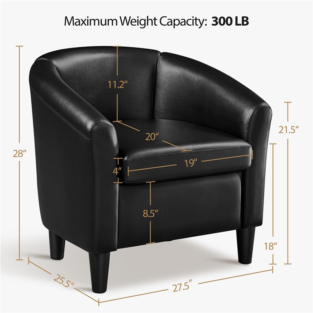 Faux Leather Barrel Chair Accent Arm Chair With Curved Armrest for Living Room