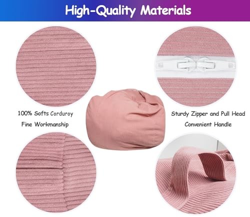 Stuffed Animal Bean Bag Storage Chair Cover for Kids Teens Adults Medium Pink