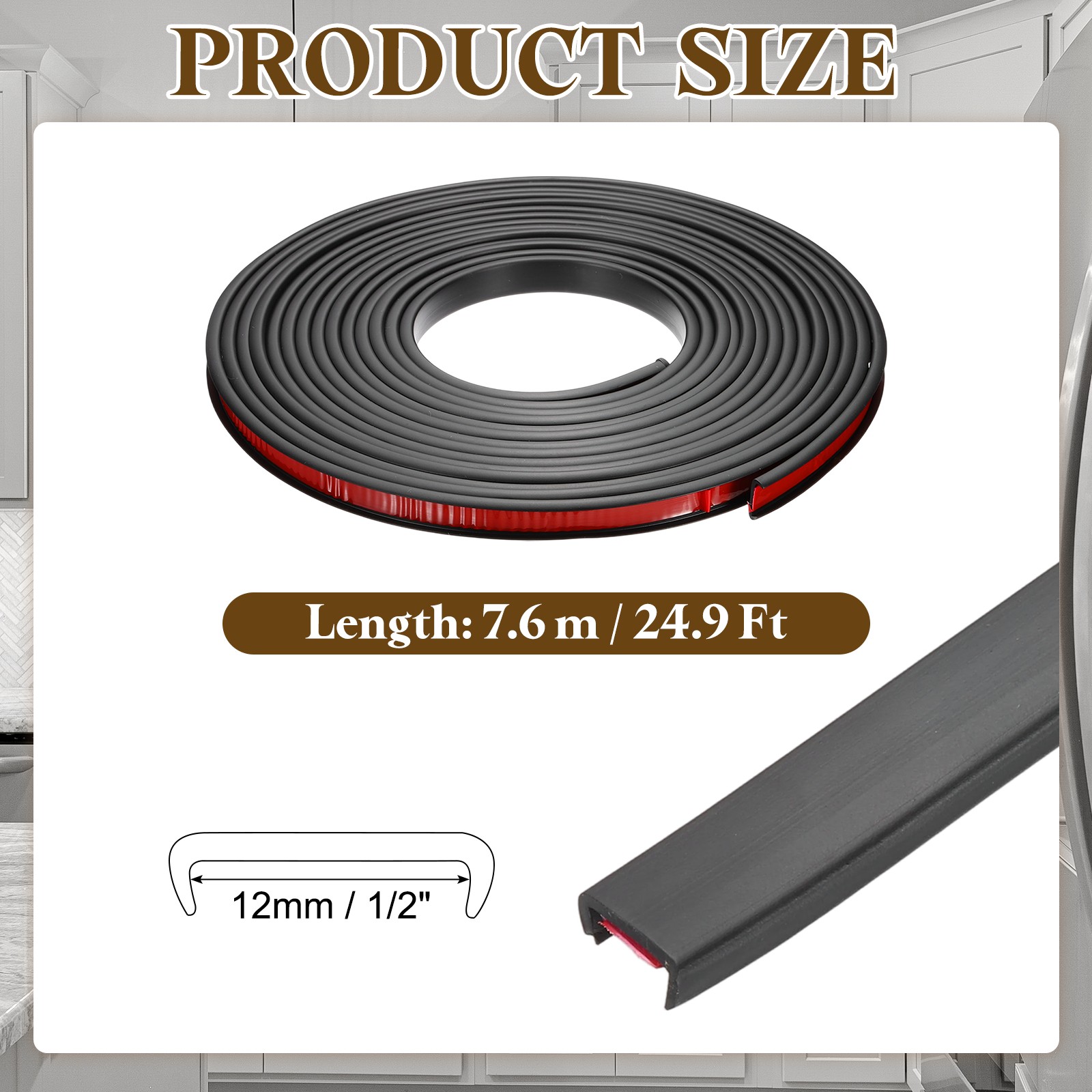 24.9ft U-Shape Edge Banding Adhesive Trim Protector Fit 1/2″ Edge Black