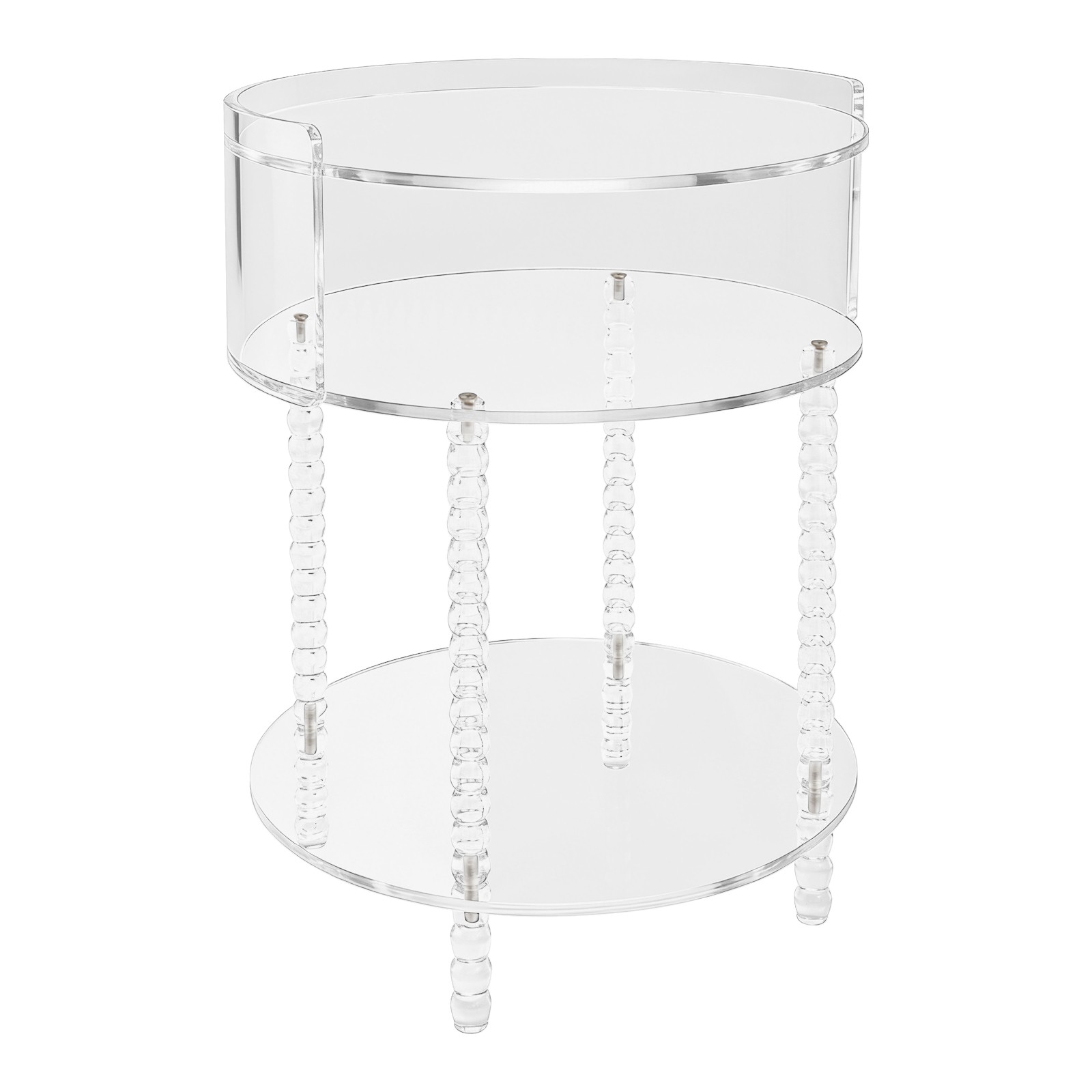 44lbs 3-tier Shelf Acrylic Side Table With Rounded Silhouette And Beaded Legs