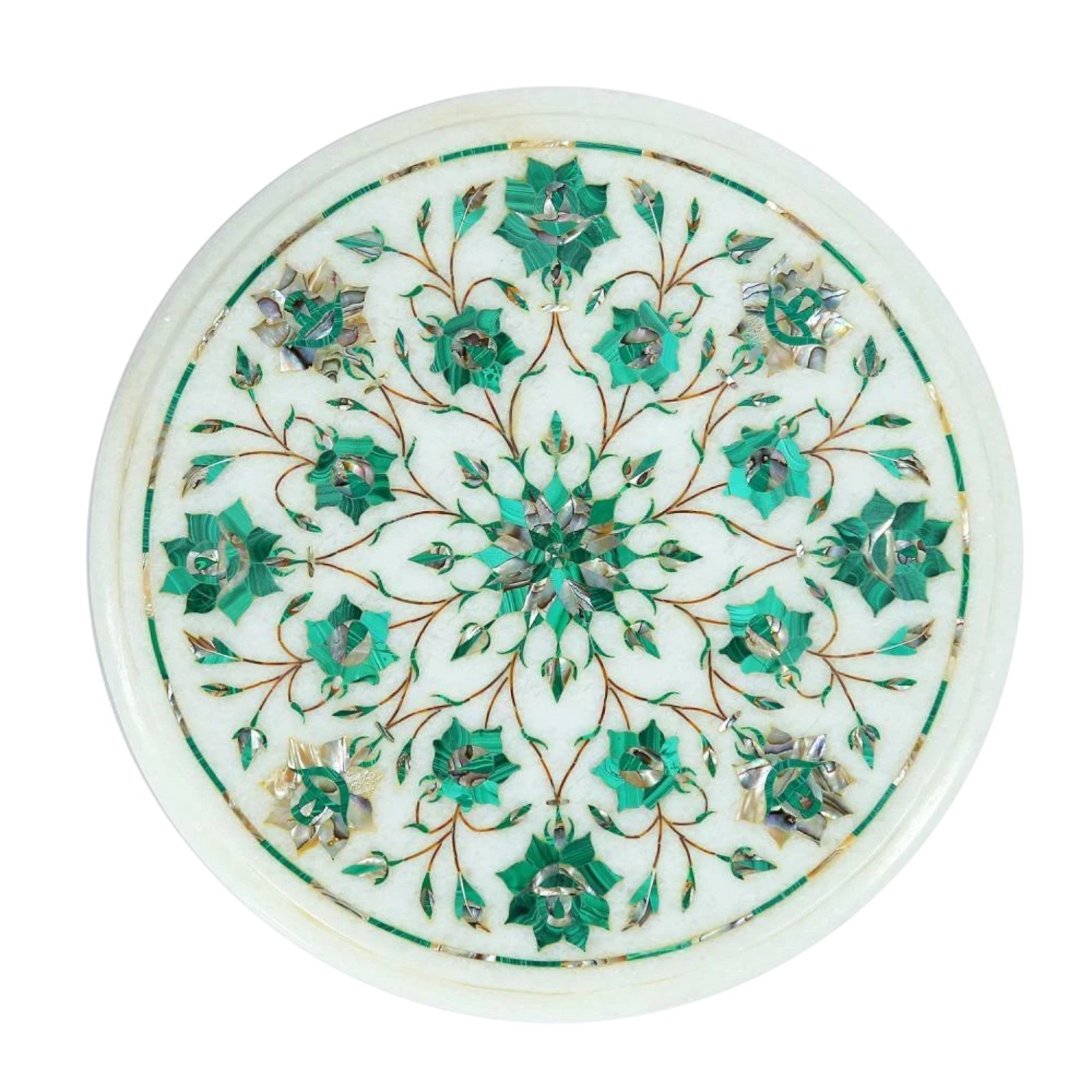 12″ Round Marble Tea Coffee Table Floral Malachite Inlay Design Home Decor